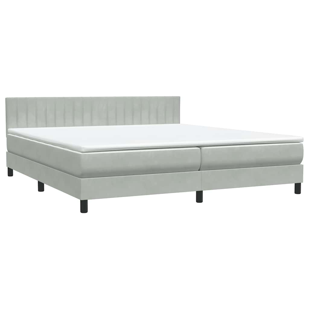 vidaXL Boxspringbett mit Matratze & LED Hellgrau 200x210 cm Samt