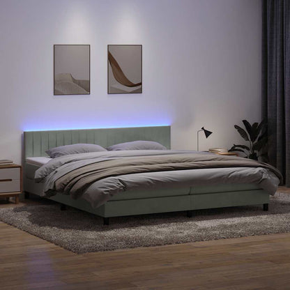 vidaXL Boxspringbett mit Matratze & LED Hellgrau 200x210 cm Samt