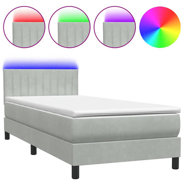 vidaXL Boxspringbett mit Matratze & LED Hellgrau 80x220 cm Samt