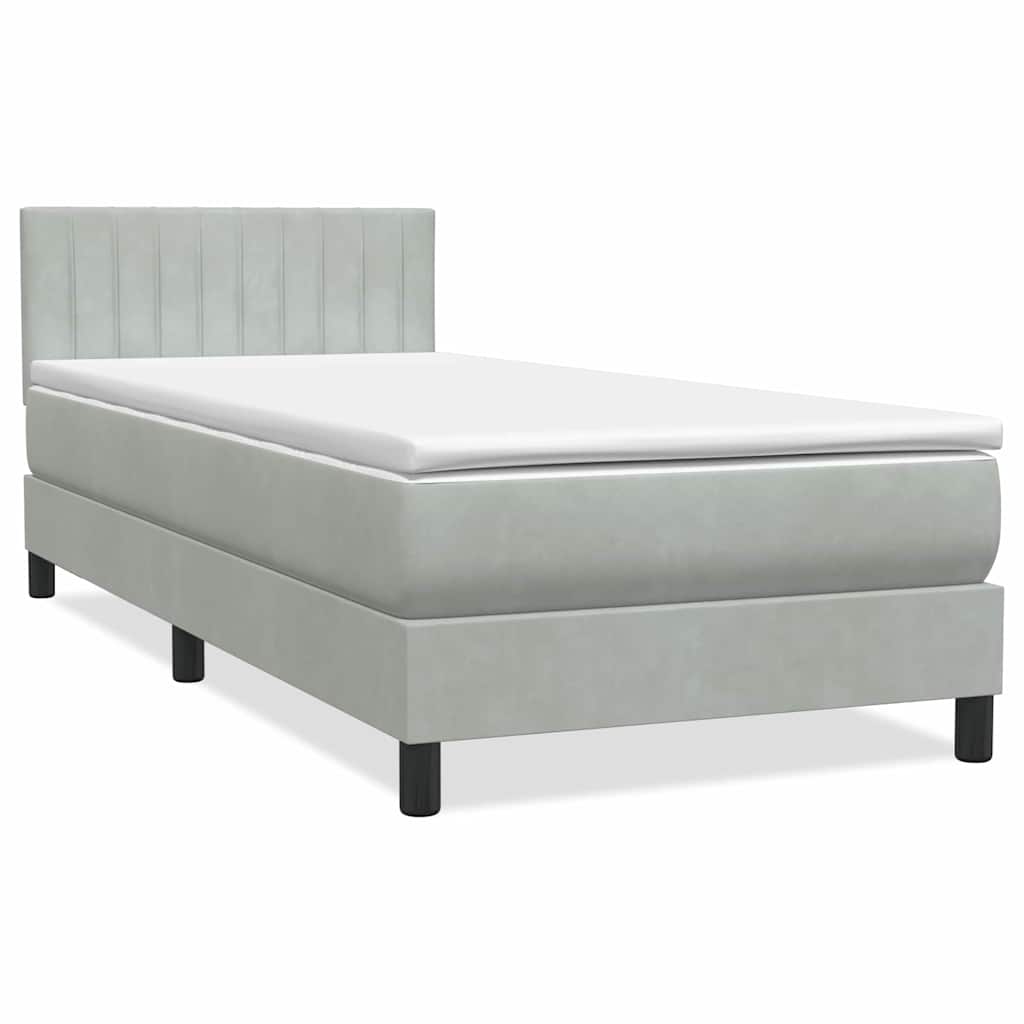vidaXL Boxspringbett mit Matratze & LED Hellgrau 80x220 cm Samt