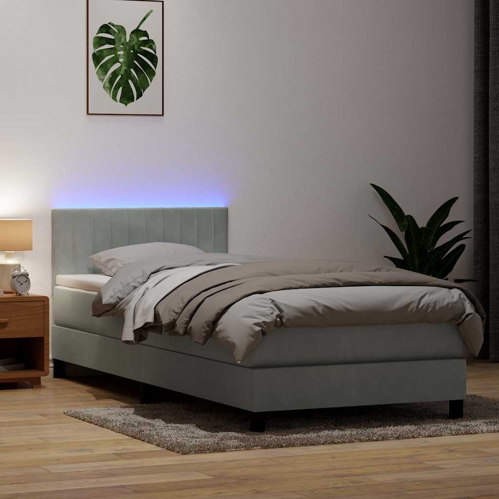 vidaXL Boxspringbett mit Matratze & LED Hellgrau 80x220 cm Samt