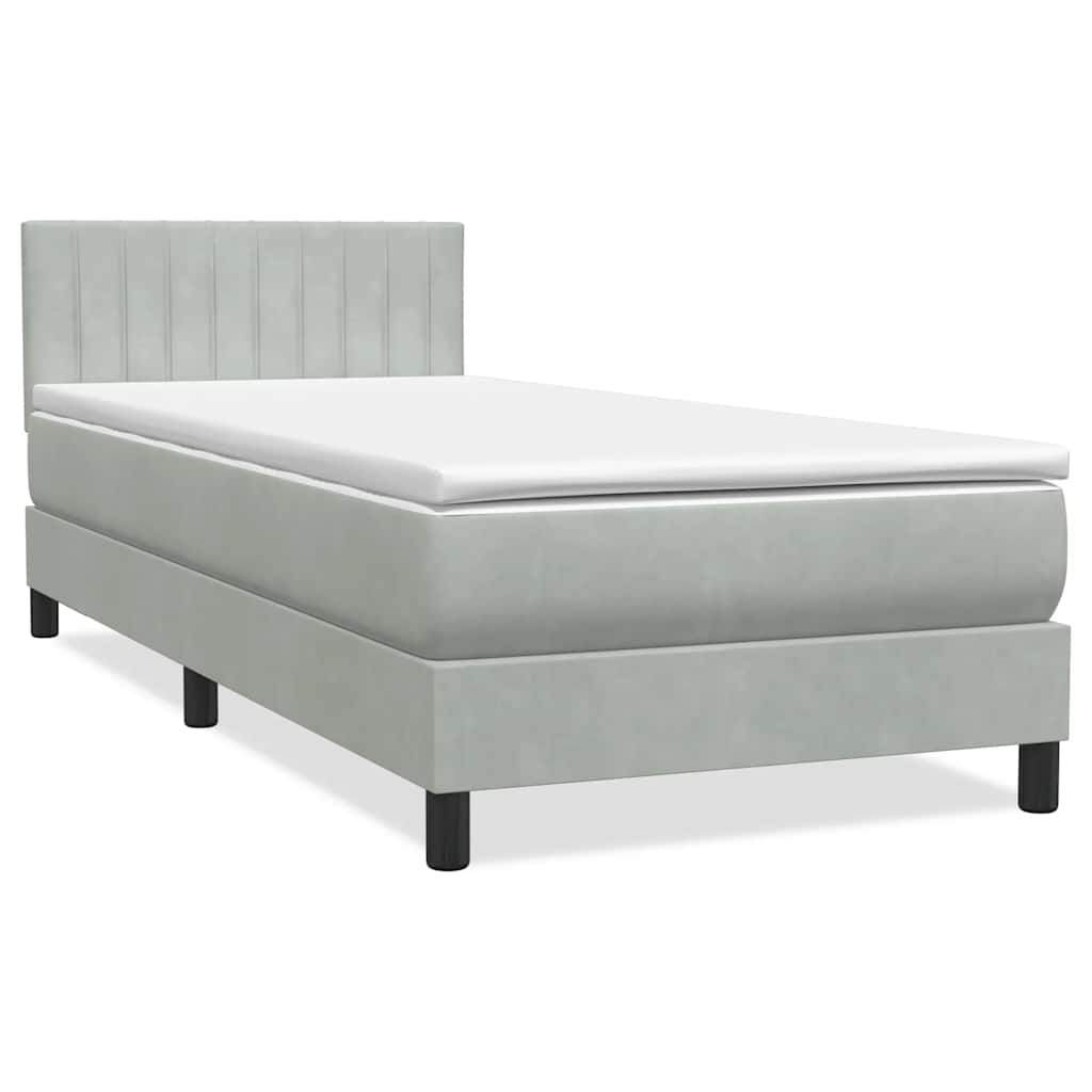 vidaXL Boxspringbett mit Matratze & LED Hellgrau 90x220 cm Samt
