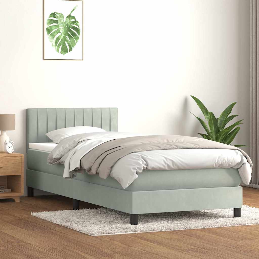 vidaXL Boxspringbett mit Matratze & LED Hellgrau 90x220 cm Samt