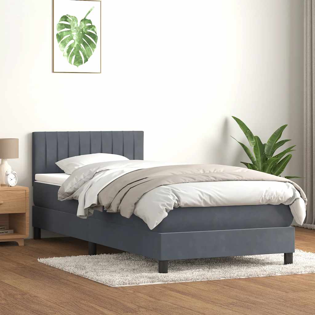 vidaXL Boxspringbett mit Matratze & LED Dunkelgrau 90x220 cm Samt