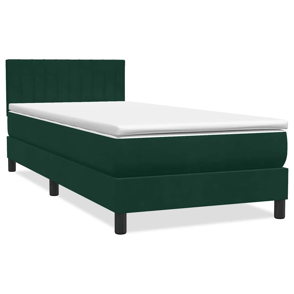 vidaXL Boxspringbett mit Matratze & LED Dunkelgrün 90x220 cm Samt