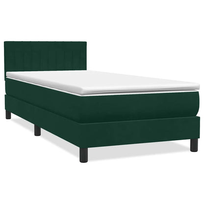vidaXL Boxspringbett mit Matratze & LED Dunkelgrün 90x220 cm Samt