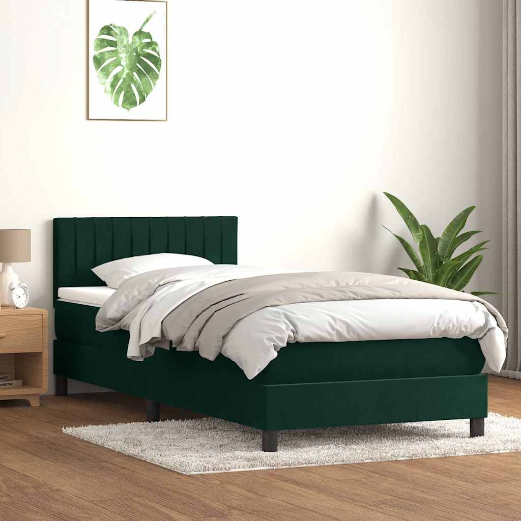 vidaXL Boxspringbett mit Matratze & LED Dunkelgrün 90x220 cm Samt