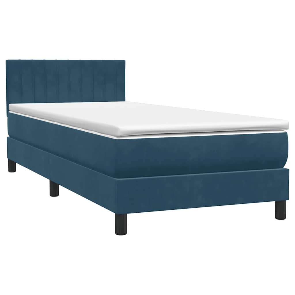 vidaXL Boxspringbett mit Matratze & LED Dunkelblau 90x220 cm Samt