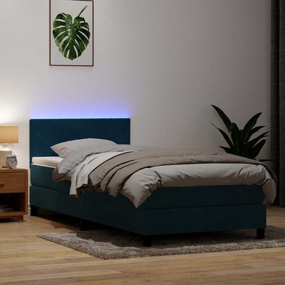 vidaXL Boxspringbett mit Matratze & LED Dunkelblau 90x220 cm Samt