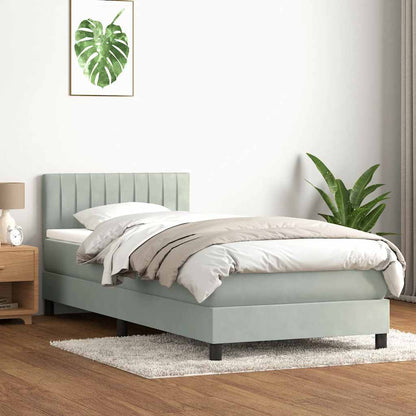 vidaXL Boxspringbett mit Matratze & LED Hellgrau 100x220 cm Samt
