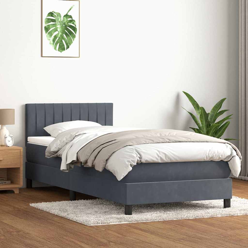 vidaXL Boxspringbett mit Matratze & LED Dunkelgrau 100x220 cm Samt