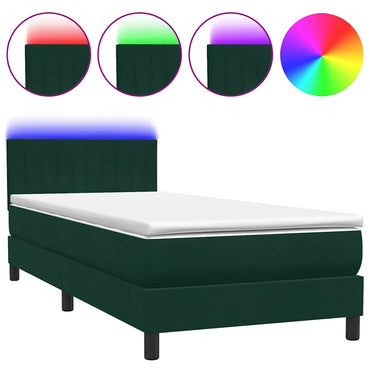 vidaXL Boxspringbett mit Matratze & LED Dunkelgrün 100x220 cm Samt