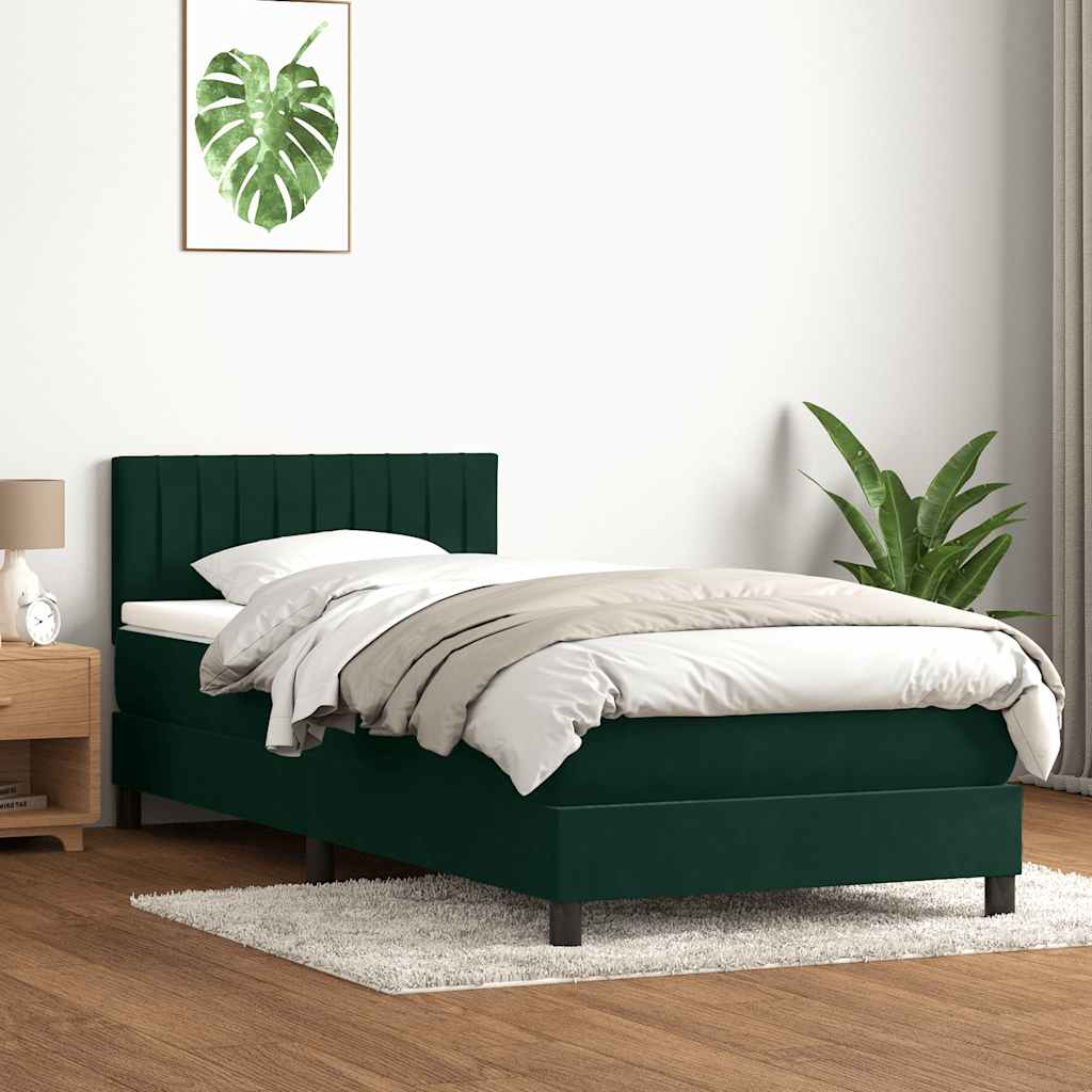 vidaXL Boxspringbett mit Matratze & LED Dunkelgrün 100x220 cm Samt