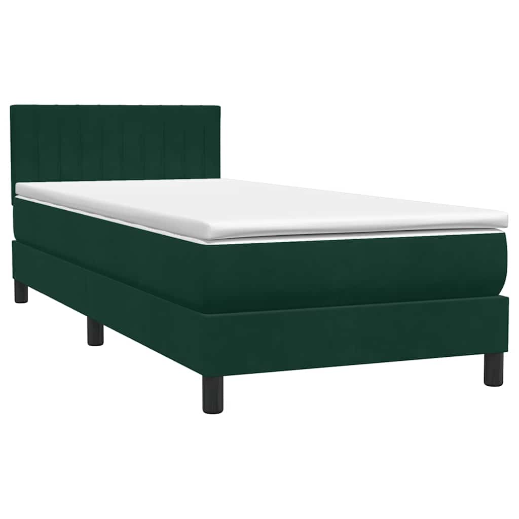 vidaXL Boxspringbett mit Matratze & LED Dunkelgrün 100x220 cm Samt