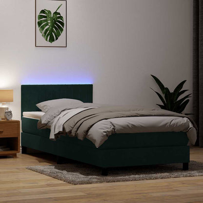 vidaXL Boxspringbett mit Matratze & LED Dunkelgrün 100x220 cm Samt