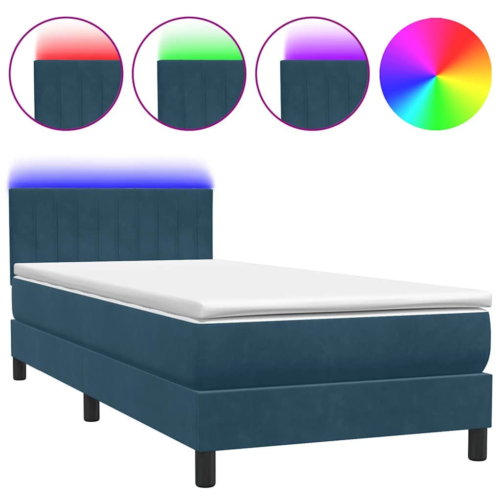 vidaXL Boxspringbett mit Matratze & LED Dunkelblau 100x220 cm Samt