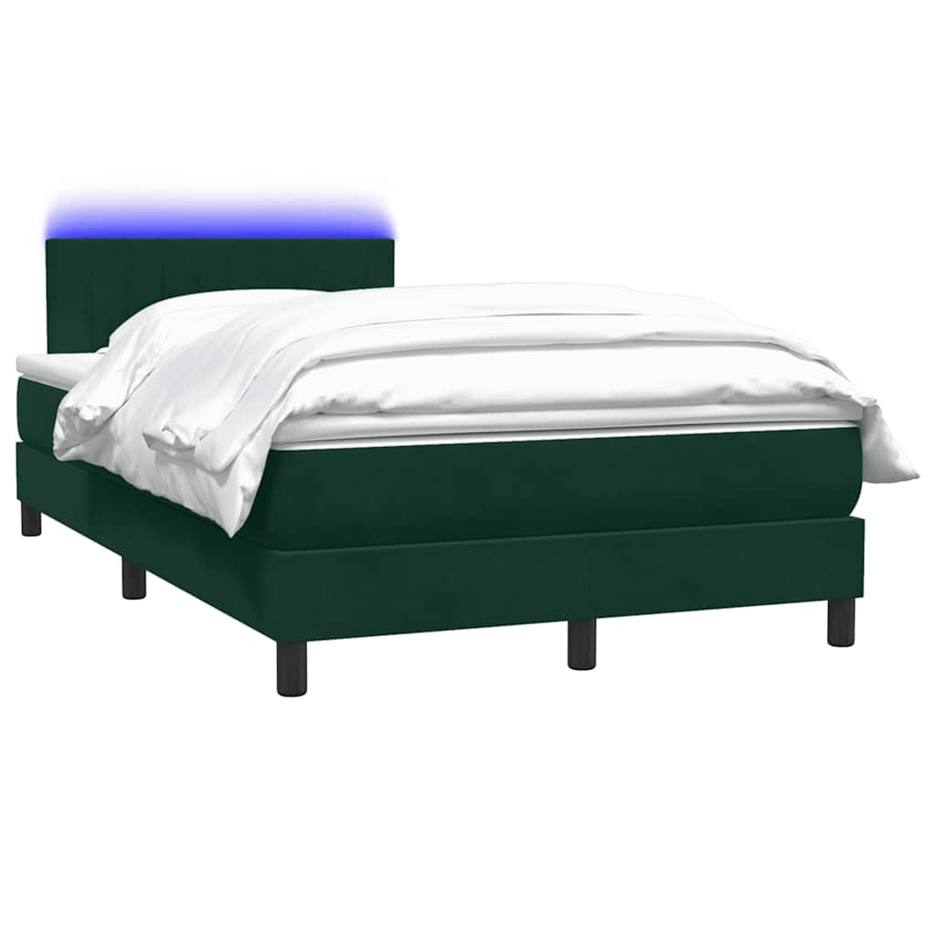 vidaXL Boxspringbett mit Matratze & LED Dunkelgrün 120x220 cm Samt