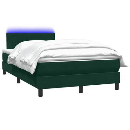 vidaXL Boxspringbett mit Matratze & LED Dunkelgrün 120x220 cm Samt