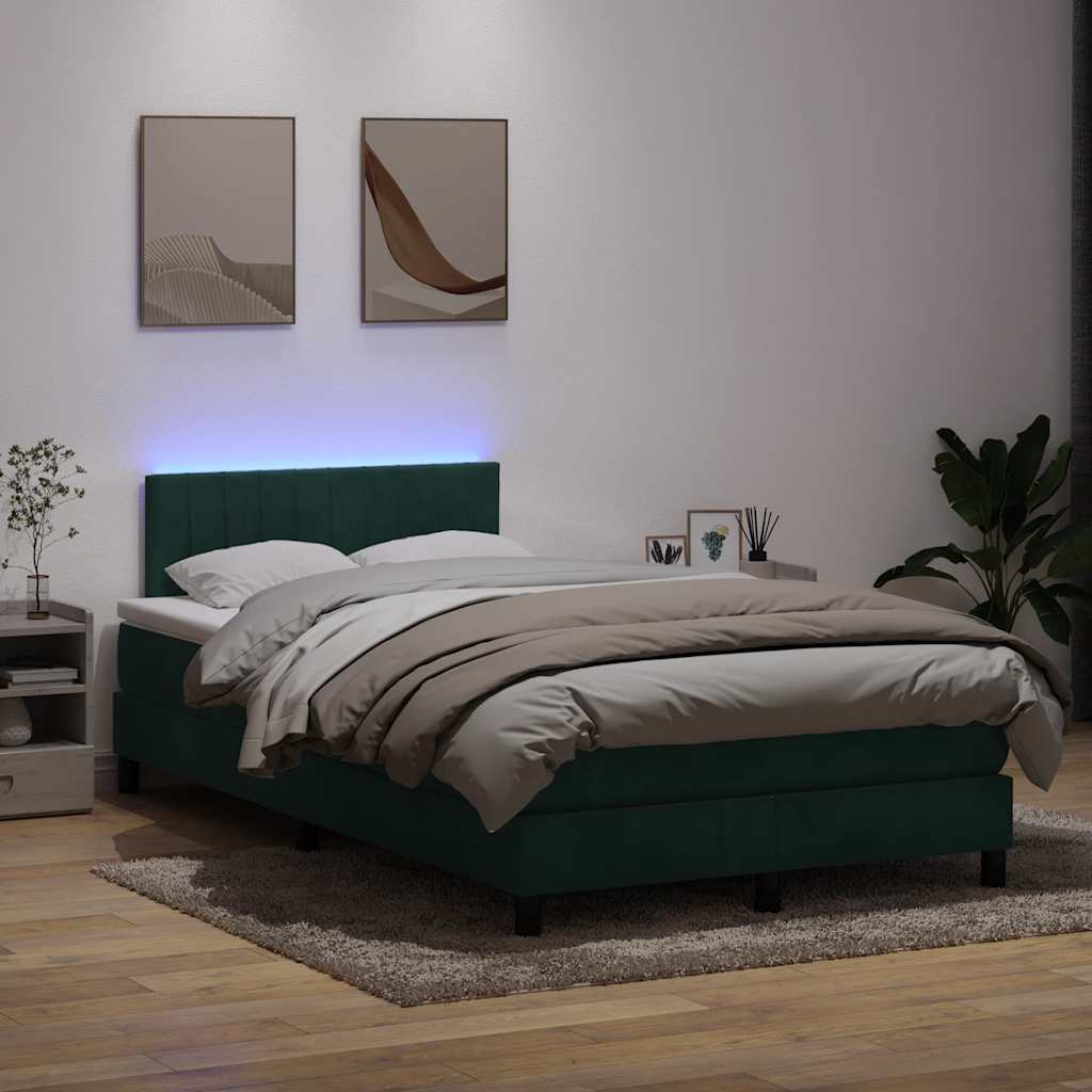 vidaXL Boxspringbett mit Matratze & LED Dunkelgrün 120x220 cm Samt