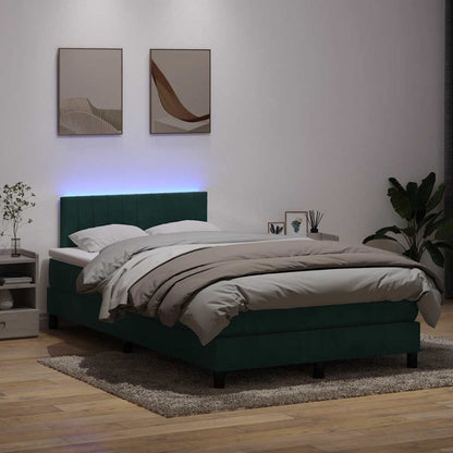 vidaXL Boxspringbett mit Matratze & LED Dunkelgrün 120x220 cm Samt