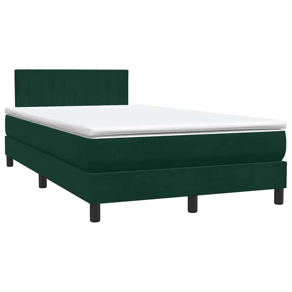 vidaXL Boxspringbett mit Matratze & LED Dunkelgrün 120x220 cm Samt