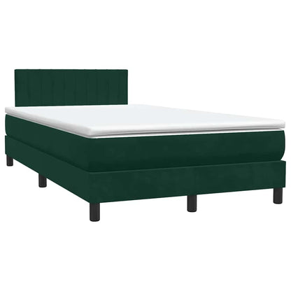 vidaXL Boxspringbett mit Matratze & LED Dunkelgrün 120x220 cm Samt
