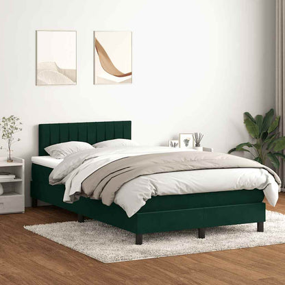 vidaXL Boxspringbett mit Matratze & LED Dunkelgrün 120x220 cm Samt
