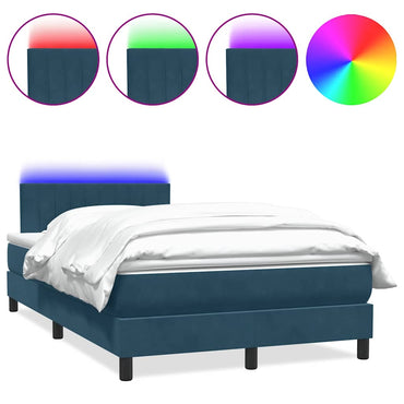 vidaXL Boxspringbett mit Matratze & LED Dunkelblau 120x220 cm Samt
