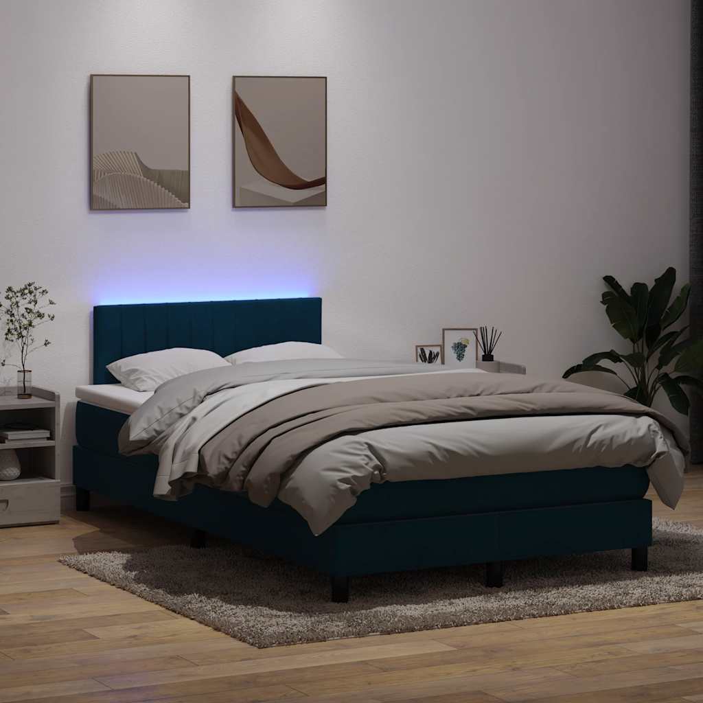 vidaXL Boxspringbett mit Matratze & LED Dunkelblau 120x220 cm Samt