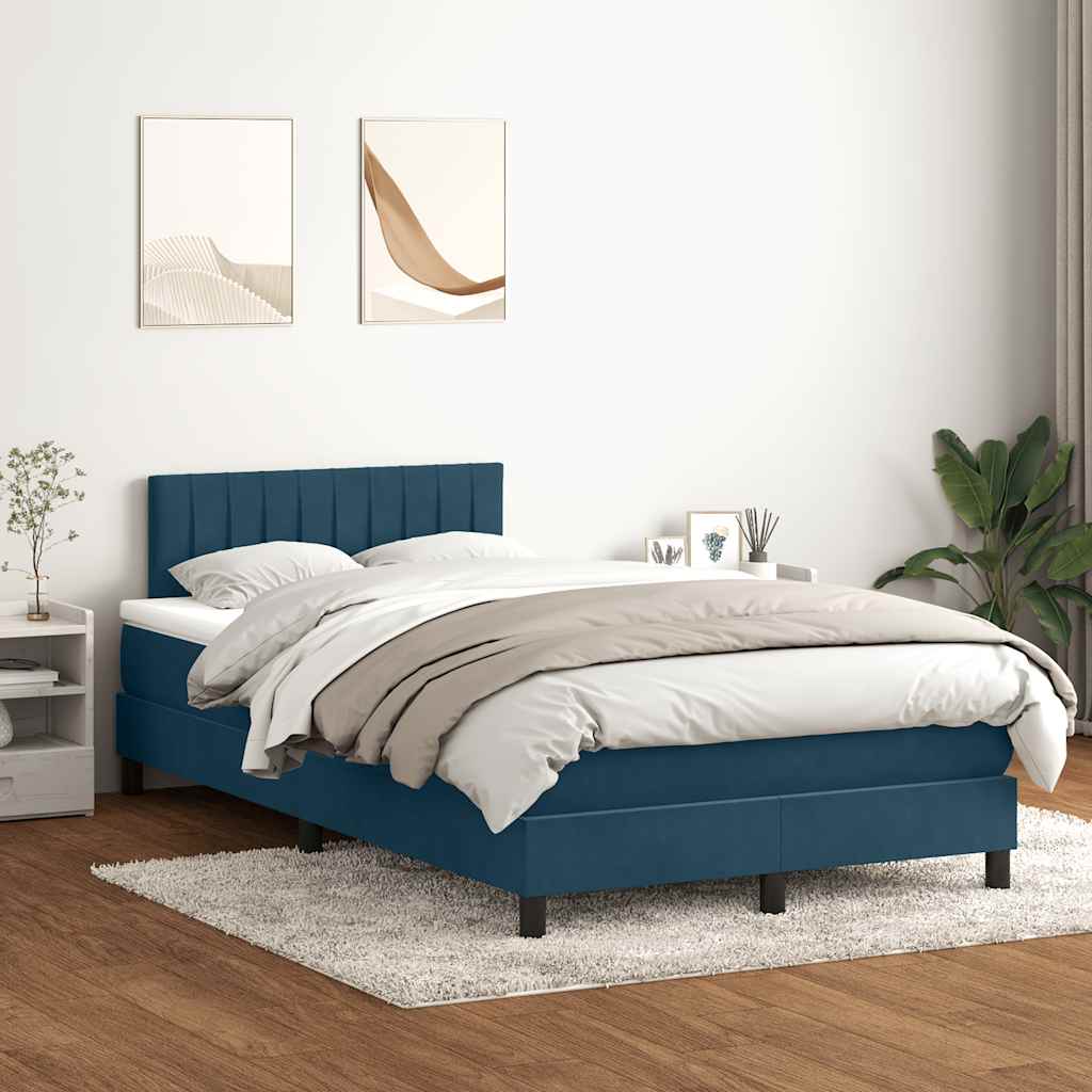 vidaXL Boxspringbett mit Matratze & LED Dunkelblau 120x220 cm Samt