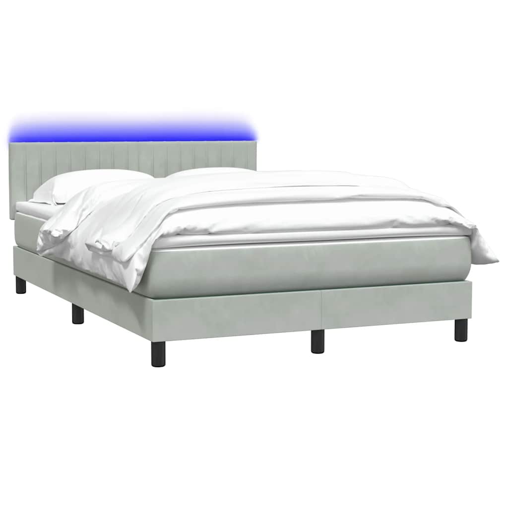vidaXL Lit coffre avec matelas et LED Gris clair 140x220 cm Velours