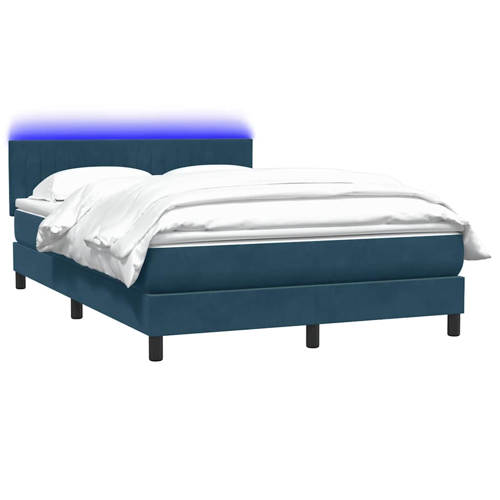 vidaXL Boxspringbett mit Matratze & LED Dunkelblau 140x220 cm Samt