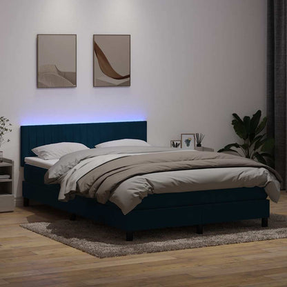 vidaXL Boxspringbett mit Matratze & LED Dunkelblau 140x220 cm Samt