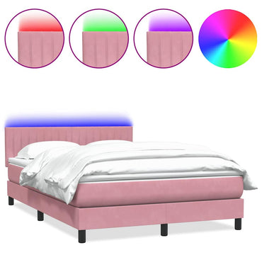 vidaXL Lit boxspring avec matelas et LED rose 140x220 cm Velours