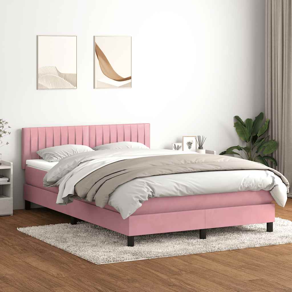Boxspringbett mit Matratze & LED Rosa 140x220 cm Samt