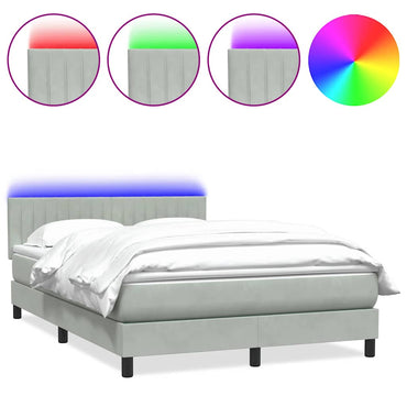 vidaXL Boxspringbett mit Matratze & LED Hellgrau 160x220 cm Samt