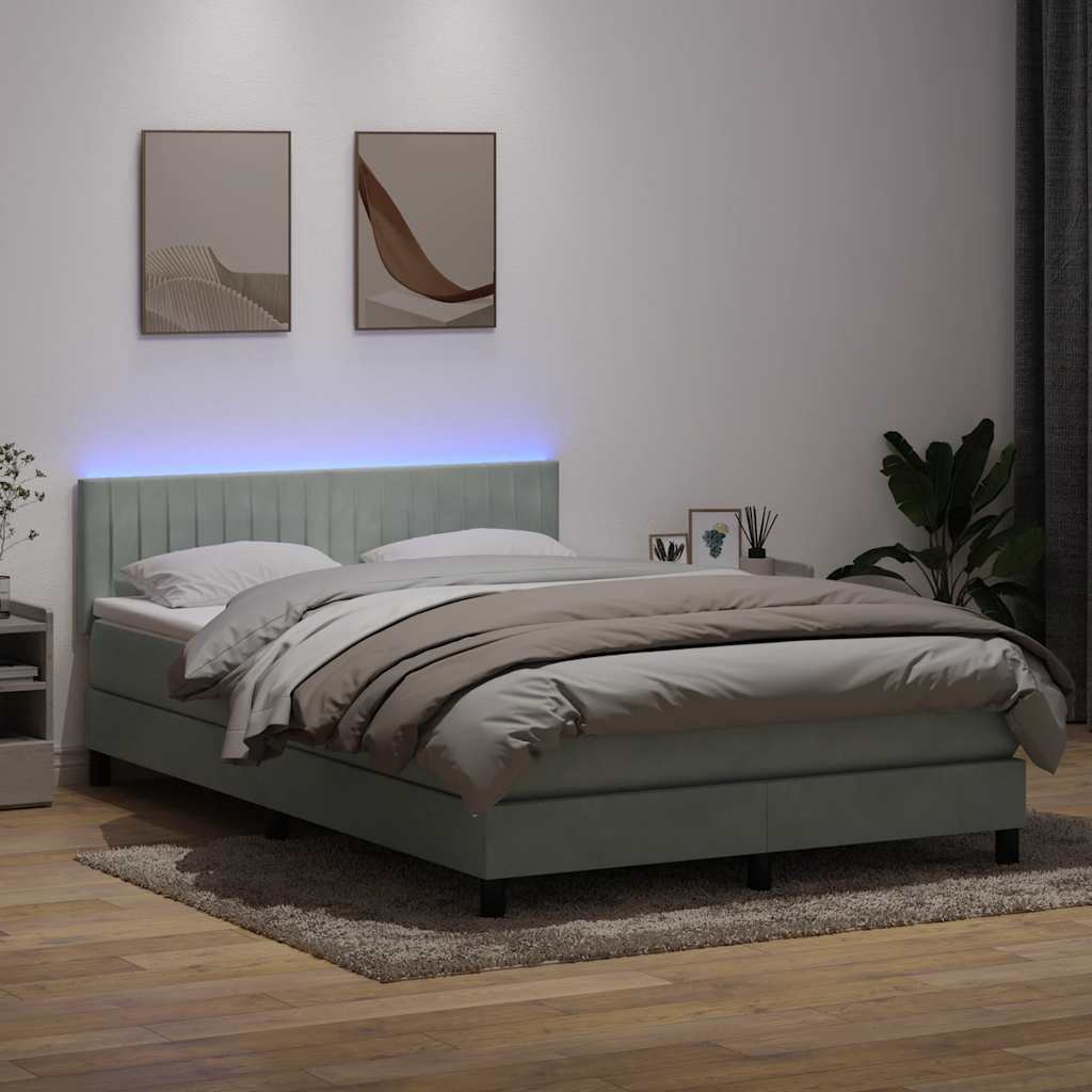 vidaXL Boxspringbett mit Matratze & LED Hellgrau 160x220 cm Samt