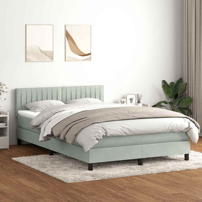 vidaXL Boxspringbett mit Matratze & LED Hellgrau 160x220 cm Samt