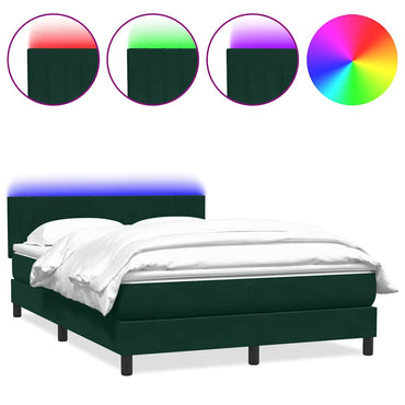 vidaXL Lit tapissier avec matelas et LED Vert foncé 160x220 cm Velours