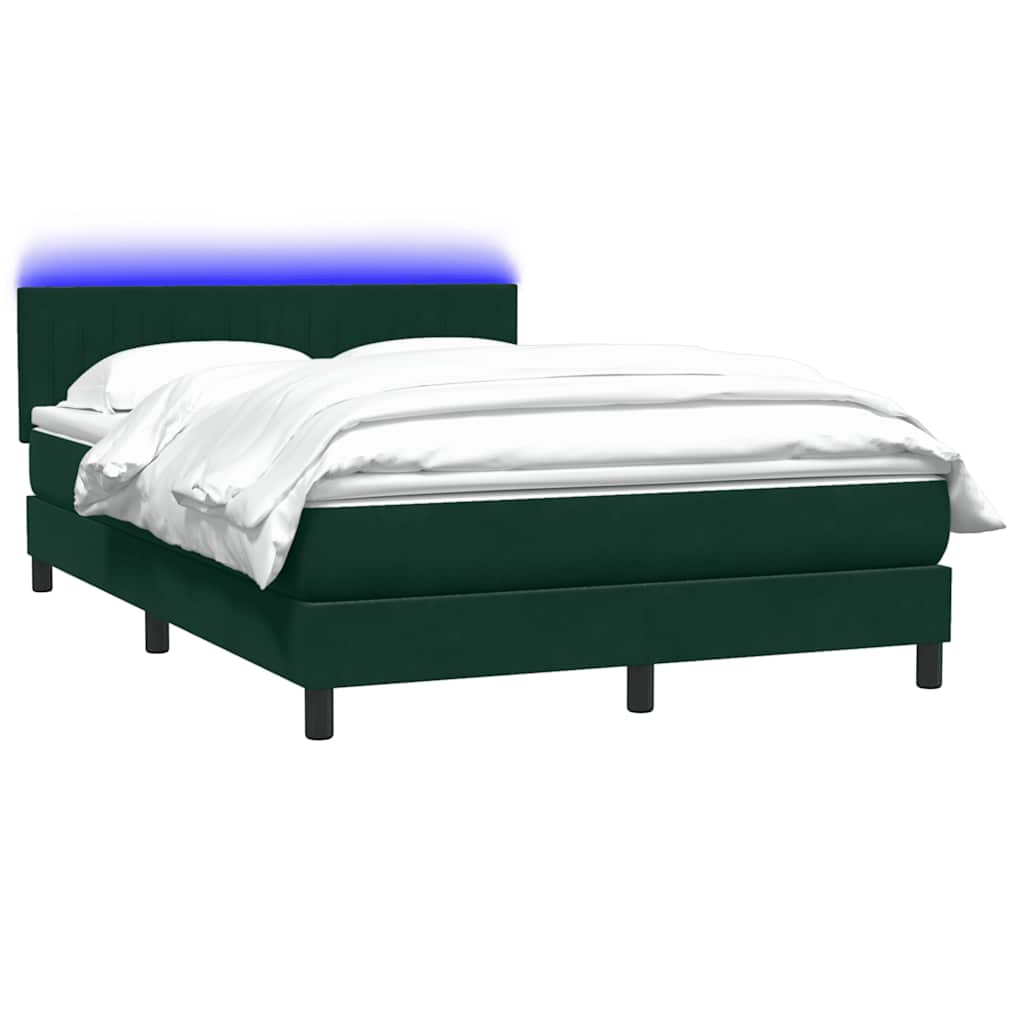 vidaXL Boxspringbett mit Matratze & LED Dunkelgrün 160x220 cm Samt