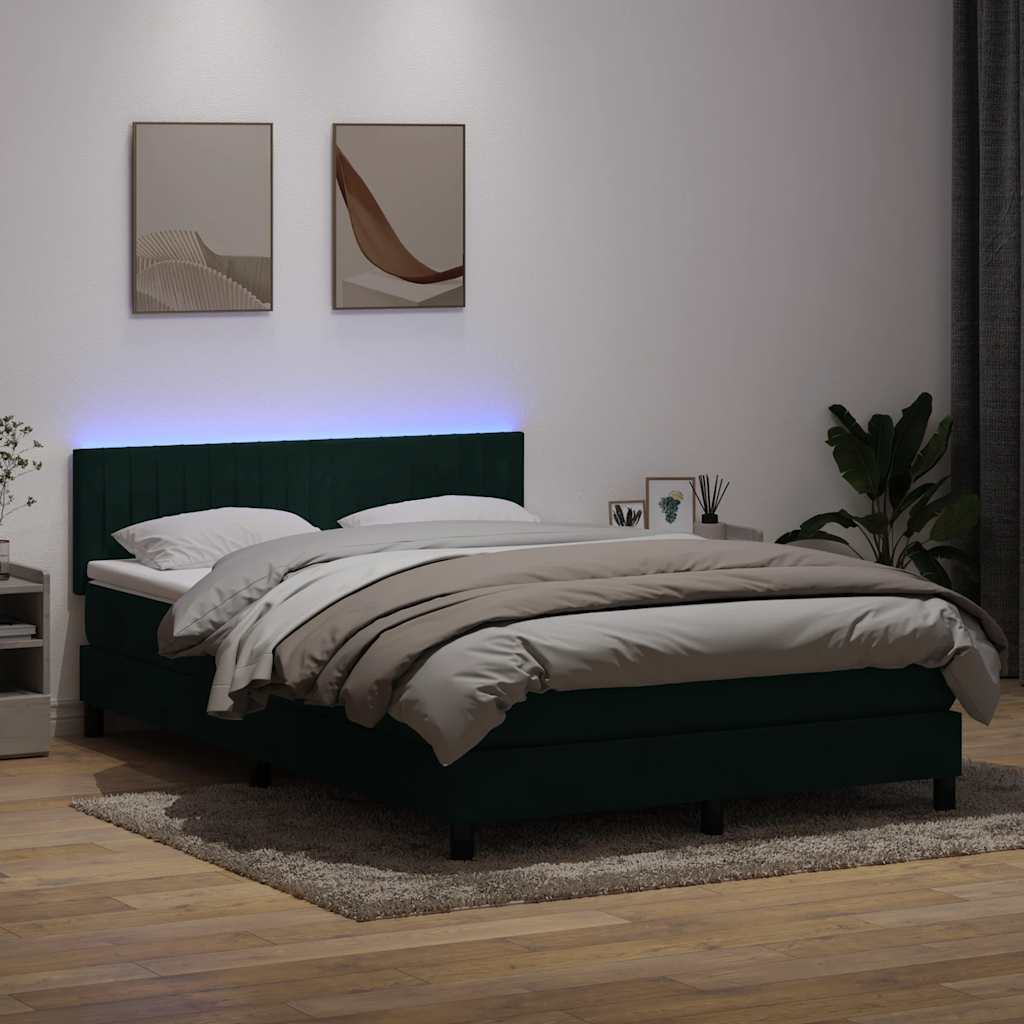 vidaXL Boxspringbett mit Matratze & LED Dunkelgrün 160x220 cm Samt