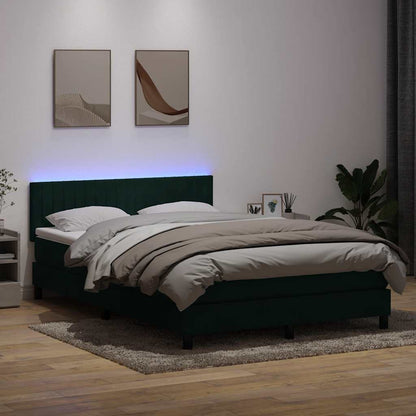 vidaXL Boxspringbett mit Matratze & LED Dunkelgrün 160x220 cm Samt