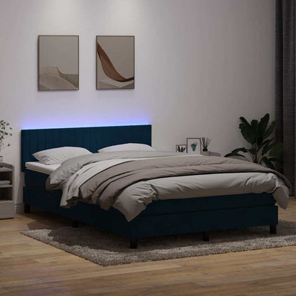vidaXL Boxspringbett mit Matratze & LED Dunkelblau 160x220 cm Samt