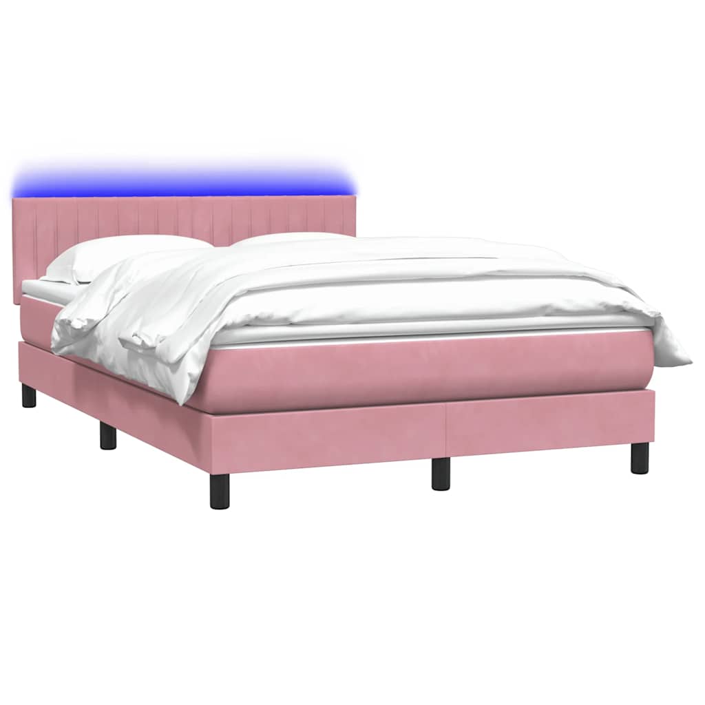 vidaXL Lit coffre avec matelas et LED Rose 160x220 cm Velours