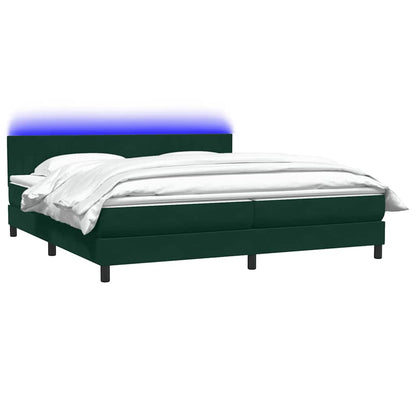 vidaXL Boxspringbett mit Matratze & LED Dunkelgrün 200x220 cm Samt