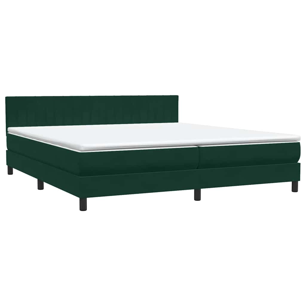 vidaXL Boxspringbett mit Matratze & LED Dunkelgrün 200x220 cm Samt