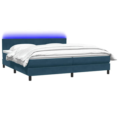 vidaXL Boxspringbett mit Matratze & LED Dunkelblau 200x220 cm Samt