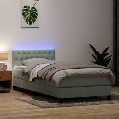 vidaXL Boxspringbett mit Matratze & LED Hellgrau 100x210 cm Samt