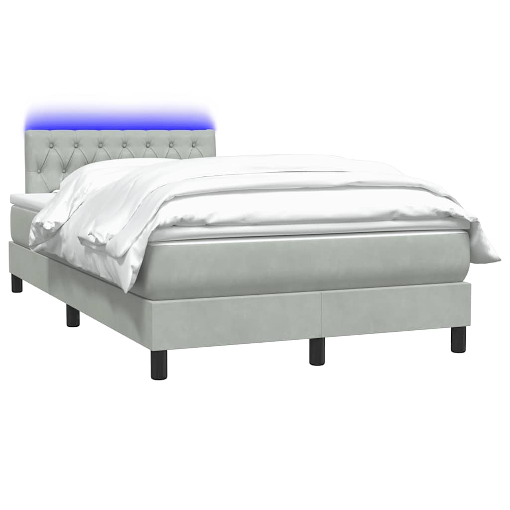 vidaXL Boxspringbett mit Matratze & LED Hellgrau 120x210 cm Samt