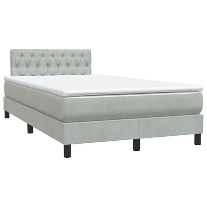 vidaXL Boxspringbett mit Matratze & LED Hellgrau 120x210 cm Samt
